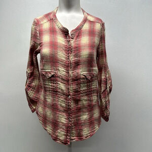 IRO Flannel Shirt Blouse Top Button Down Cotton Long Sleeve Plaid EU 34 / US 2